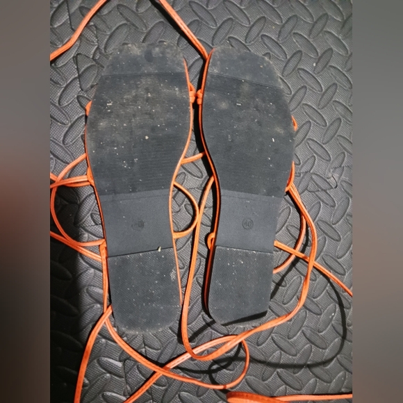 Women Orange Lace up flat sandals - Picture 6 of 8